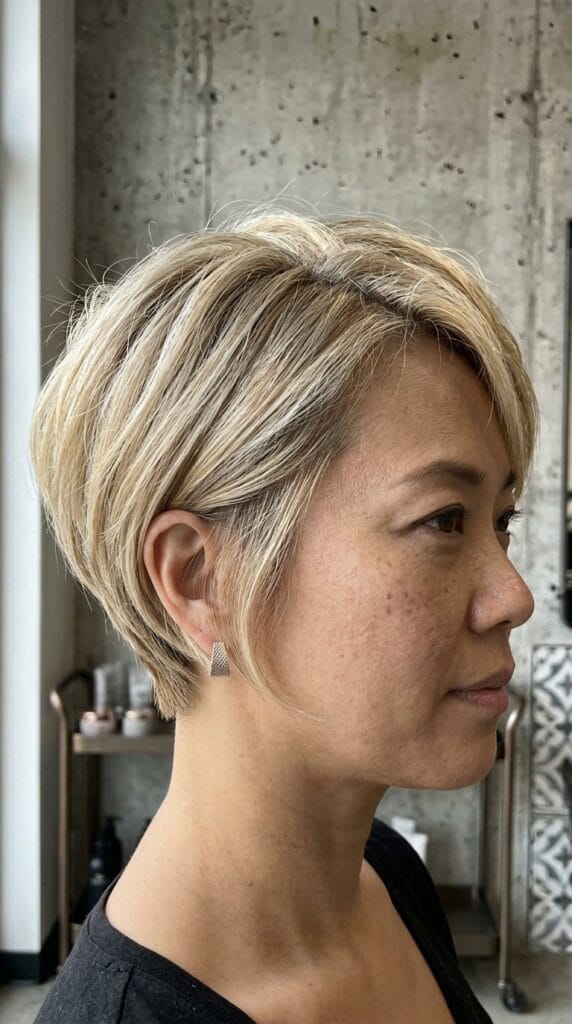 gradual angled bob haircut shorter back longer front women