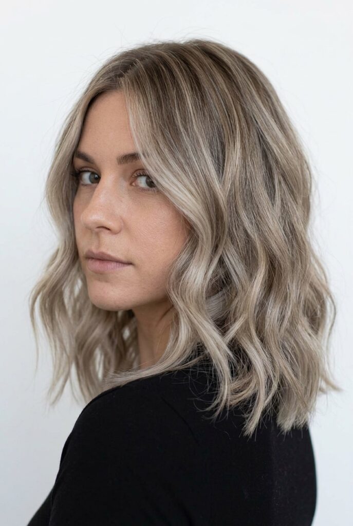 Cool ash blonde hair color with softly blended high and low tones