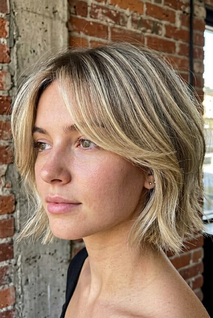 blunt lob micro layers blonde wavy shoulder length haircut 2026