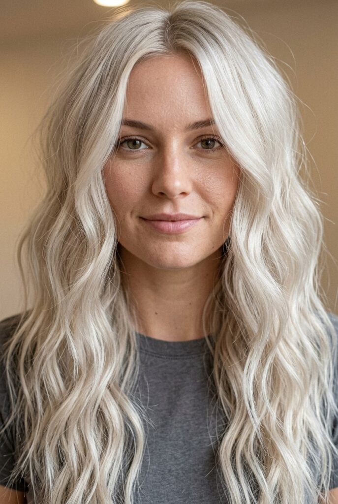 Cool ash blonde hair color with natural dimension and timeless finish