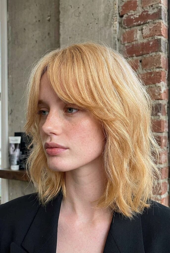 curtain bangs lob haircut dark auburn shoulder length 2026
