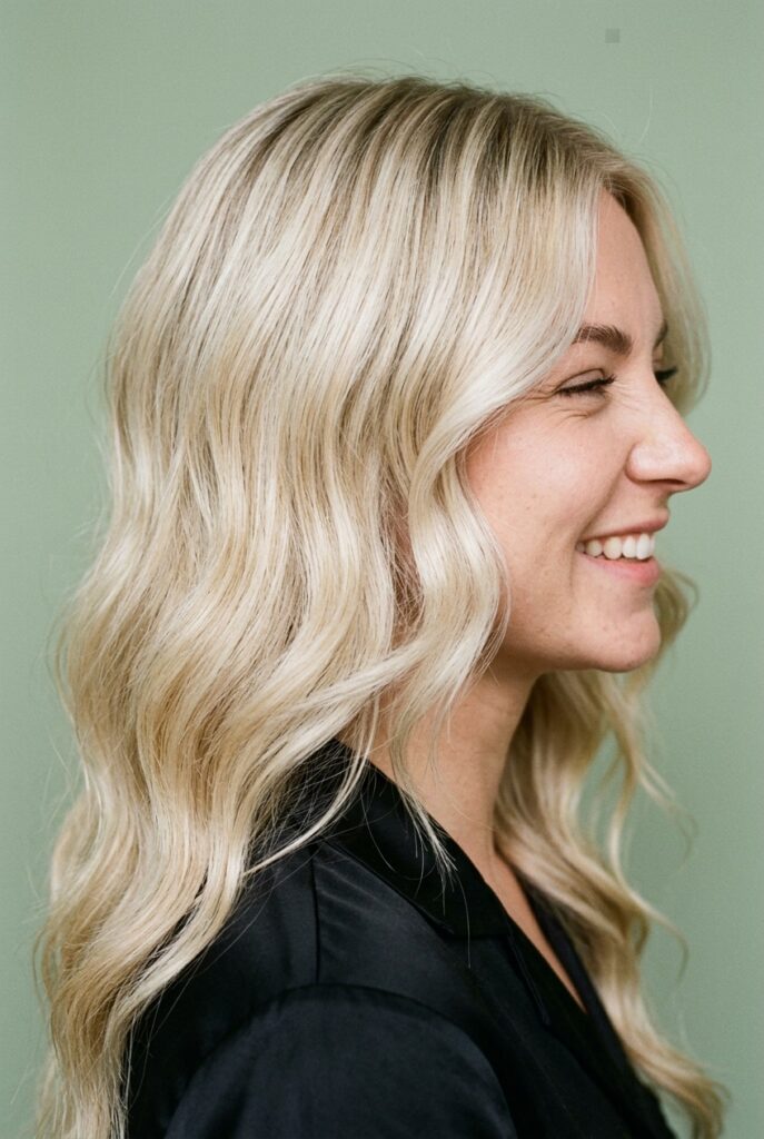 Radiant dazzling blonde hair with vanilla and buttery shimmering tones