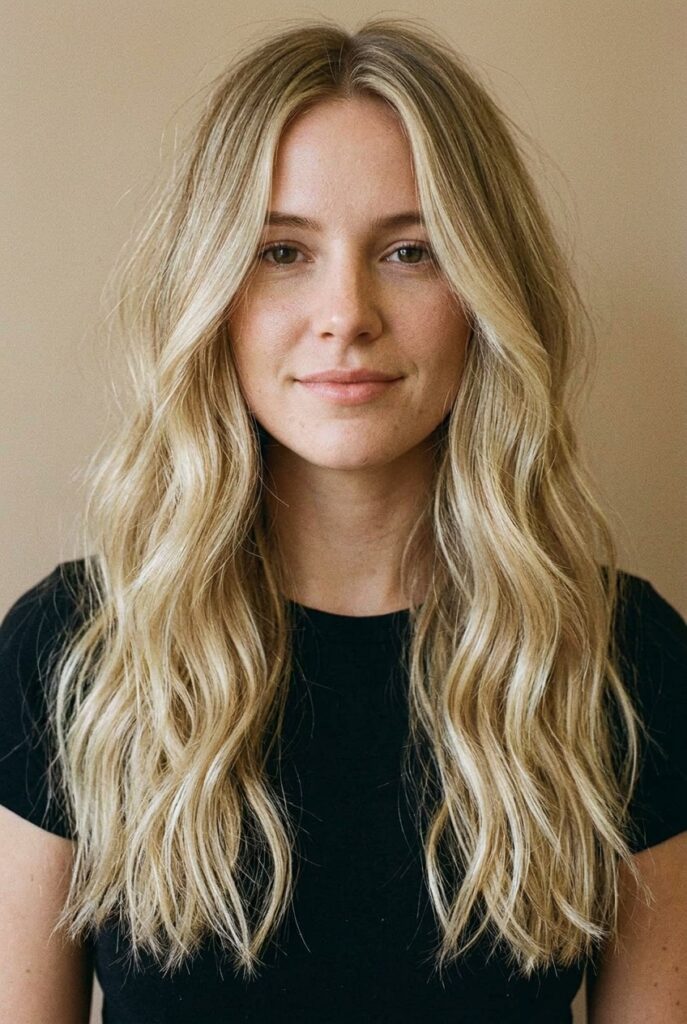 Sophisticated dirty blonde hair with light beige and honey-toned highlights