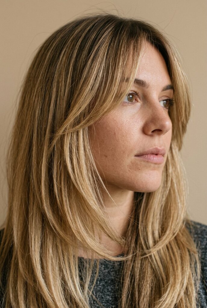 Face-focused long layers framing the face with uniform back length