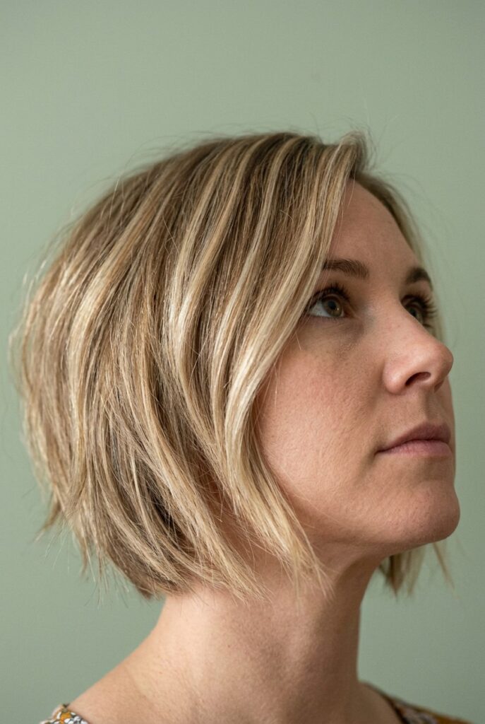 Lived-in warm blonde hair with golden champagne hue and brunette base contrast