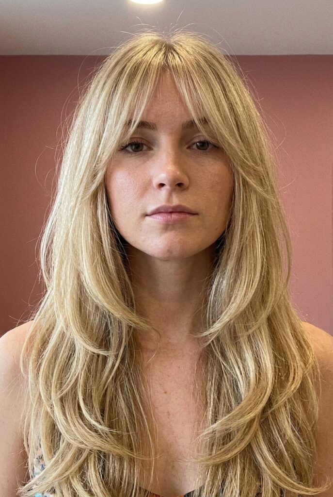 Long haircut with clean, even hemline and tidy straight-across line