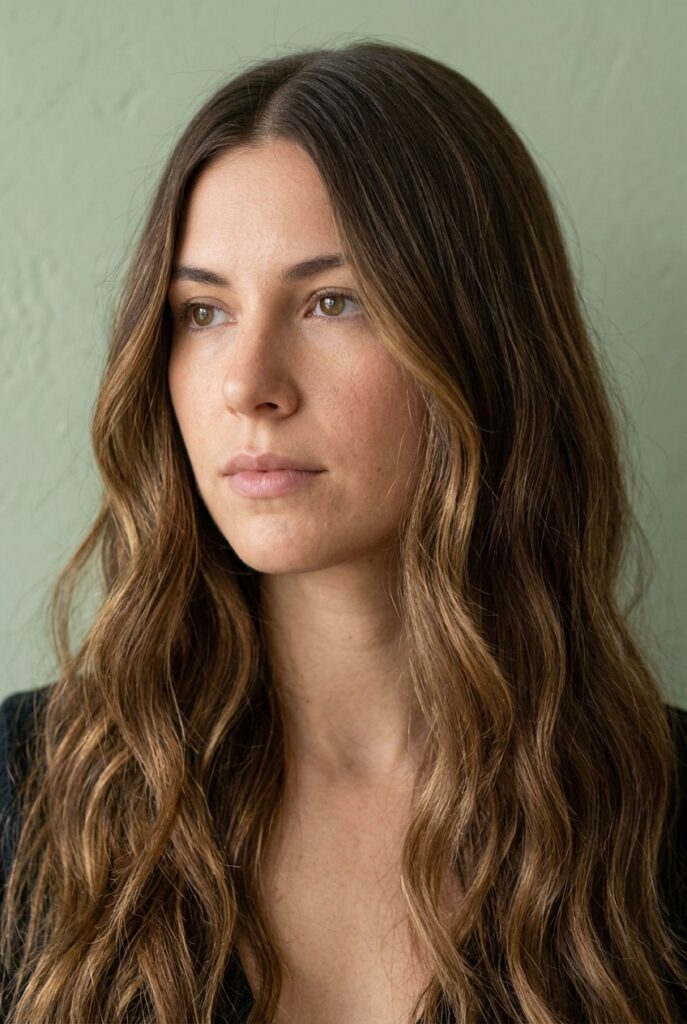 Long fine hair with minimal layers and soft waves for natural movement