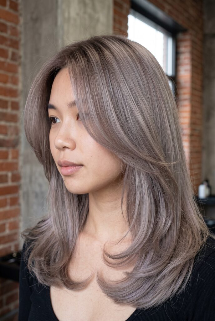 mushroom blonde cool toned ashy dimensional hair color 2026