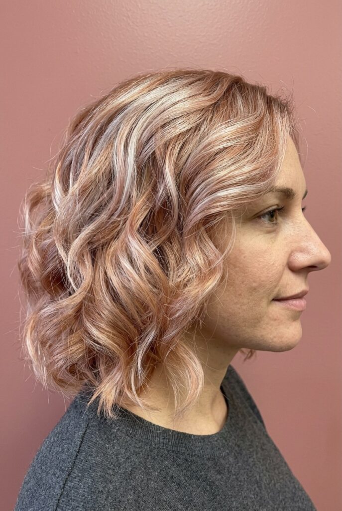 Multi-dimensional peach rose blonde with warm peach and cool rose tones