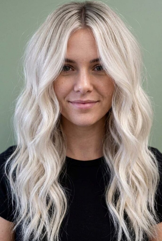 Cool effortless platinum blonde with silvery white and pale blonde mix