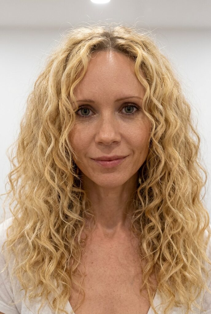Long curly hair with short layers for added bounce, shape, and defined curls