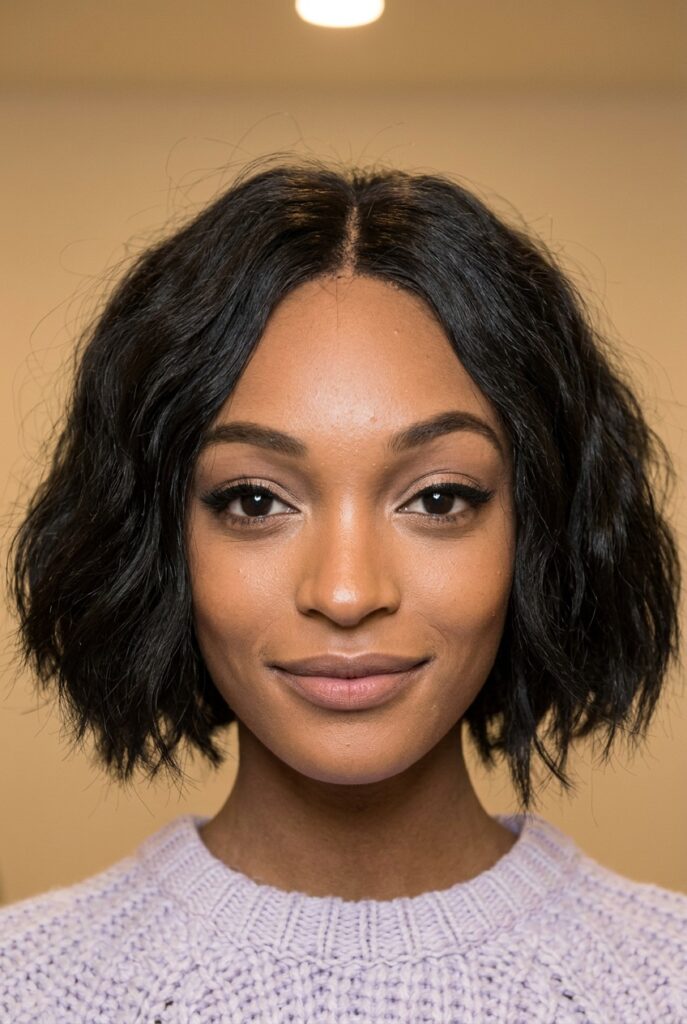 Interior layers on short thick hair to reduce bulk and create a polished shape