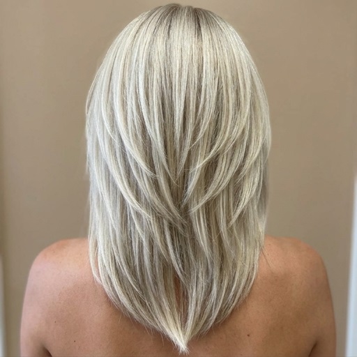 Soft V-shaped long haircut with tapered sides and long center length